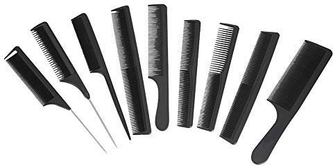 Qkiss 9er Friseur Kamm Set, Profi Styling Kämme mit Tasche, Haar Kamm für Friseure und Haarstylisten, Schwarz