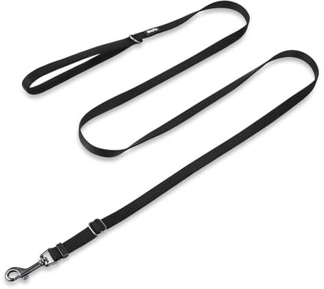 Hyhug 1,8 m Verstellbare Nylon Hundeleine mit weichem, gepolstertem Griff - Haltbare Leine mit einfachem Bolzkupplungsverschluss, ideal für große, mittlere und kleine Hunde (Klein, schwarz) | Strapazierfähiges Nylon, einfach zu bedienender Bolzen-Schnappverschluss, zum Joggen/Spazierengehen. Weicher Griff, langlebig