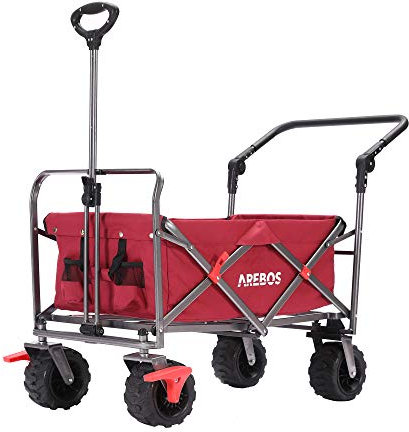 Arebos Carro de Mano | Carros Plegables | Carretilla Jardin | Carritos Playa | con Barra telescópica para Empujar | 100 kg | Rojo