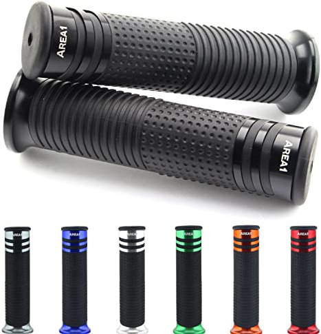 Area1 Manopole Manubrio Moto Universali per Moto, Scooter, Antiscivolo, 2 pezzi, 22/24-25 mm, Tipo 22 Nero, Compatibile con KSR