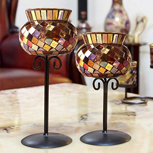 LIUJUAN Kerzenständer Kerzenleuchter Silberfarben Für Abendessen Prop Aromatherapie Tasse Mosaik Glas Kerzenhalter Retro Dekoration-Eine Mittlere Größe (18,5 cm Hoch)