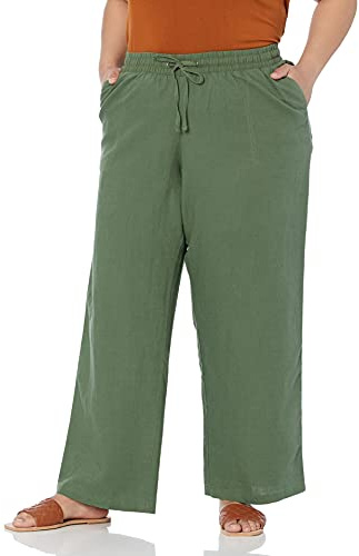 Amazon Essentials Women's Linen Blend Drawstring Relaxed-Fit Wide-Leg Trousers (Available in Plus Size)