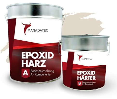 MANADATEC 2k Epoxidharz Bodenbeschichtung 2,5kg I RAL 9001 Cremeweiß I Abriebfest, lösemittelfrei, geruchsneutral I Garagenbodenbeschichtung I Epoxy Bodenbeschichtung Garage I Keller Epoxidharz Boden