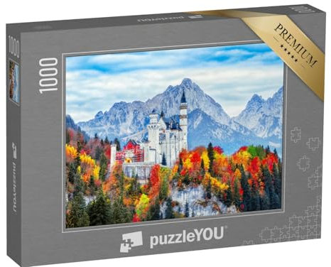 puzzleYOU: Puzzle 1000 Teile „Schloss Neuschwanstein: EIN Wahrzeichen von Bayern im Herbst, Deutschland“ – aus der Puzzle-Kollektion Alpen, Regionen, Schlösser, Landschaft, Bayerische Alpen