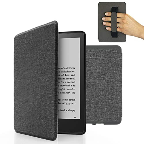 MyGadget Hülle für Kindle Paperwhite 11 .Generation 6,8 Zoll [ Modell : M2L3EK | M2L4EK Release: 2021 | 2022 ] mit Handschlaufe & Auto Sleep | Wake Funktion - Flip Case in Hell Grau
