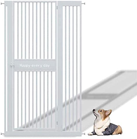 PBZLL Haustiergitter - Weißes Metall-Haustiergitter mit extra hoher begehbarer Hundekatzentür, Wall Saver Babygitter für Treppenflur-Tür, 70-118 cm breit, 100 cm hoch