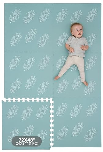 Childlike Behavior Baby Play Mat - Extra Large, Foam Play Mat with Soft Interlocking Floor Tiles 72x48 Inches - Baby Floormat for Infants, Toddlers and Kids (Leaves)