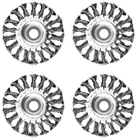 ATOPLEE Drahtradbürste, gedreht, geknotet, 4 Stück 100mm Karbonstahl-Drahtrad für Winkelschleifer, für schwere Verwendung von verschiedenen Metallen (Durchmesser: 100 mm, 4 Stück)