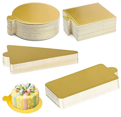 CHENKEE Mousse Cake Base, 120 Stücke Mini Mousse Kuchen Bretter Gold Papier Cupcake Dessert Zeigt Tray Kuchenplatte Cake Boards Tortenpappe zum Dekorieren und Servieren Kuchenböden Karton