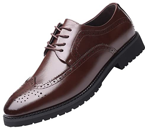 ANUFER Uomini Punta a Intelligente Termico Fodera in Peluche Scarpe Eleganti Invernali Allacciare Sposa Marrone SN07990 EU43