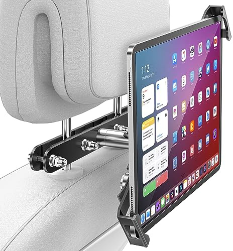 AboveTEK Tablet Holder for Car Headrest- Anti-Theft iPad Car Holder Back Seat, Secure Locking System with 360° Swivel, Universal for 4-11 Tablets, Durable Aluminum Mount for Travel & Business, Black