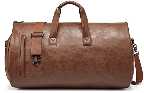 WLDOCA 2 in 1 Anzug Reisetasche für Männer/Frauen 55L Falt-Fitness-Reise-Tragetasche mit unabhängigen Schuhtaschen für Geburtstags, Brown pu