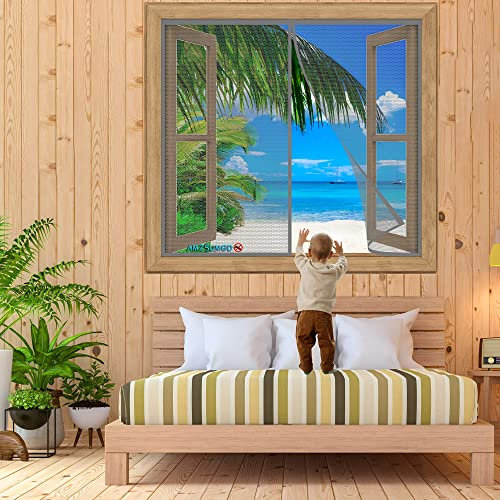 Fliegengitter Insektenschutz, 155 x 140 cm Fenster Rollo Insektenschutzrollo Ohne Bohren Kinderleichte Klebemontage(Grau)