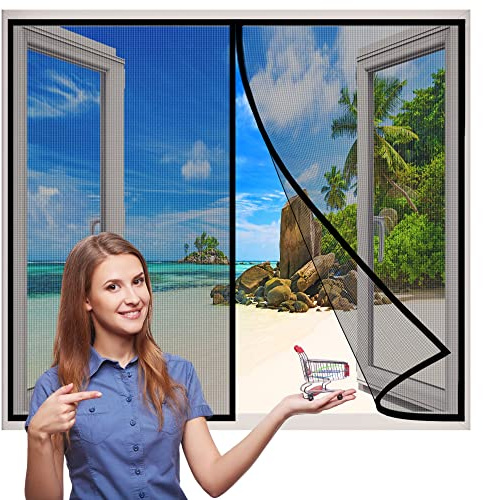 Zanzariera Magnetica per Finestre Tenda Zanzariera Finestra Ingresso Cortile, 120x150 cm Anti Insetti Traspirante Chiusura Automatica, Facile da installare- Nero H