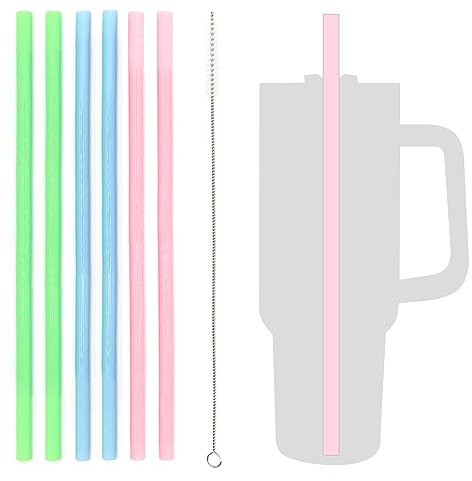 LUCKNIGHT 6 Pezzi Cannucce Silicone Lunghe, Cannucce Riutilizzabili, Cannucce Bambini, Cannucce Silicone per Cannucce da Cocktail per Latte, Succhi e Yogurt, Con 1 Spazzole, 300 x 9 mm