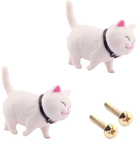 PILYON Schrank Knauf 2 Stück Messing Drehbarer Katzengriff,Cartoon-Garderoben-Türknauf,Niedlicher Schubladenknauf,Perserkatze