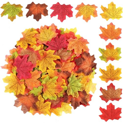 YiliYa 500 Stück Ahornblätter, 10 Farben Künstliche Ahornblatt Girlande, Herbstlaub Deko für Partei, Hochzeit, Halloween, Weihnachten, Party, Christmas