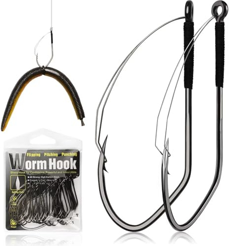 Dovesun Angelhaken Unkrautfreie Wurmhaken Texas-Rig Haken 30STK Professionelle V Wels Bass Angelhaken für Süßwasser Salzwasser 3 Arten von Haken 1/0 2/0 3/0