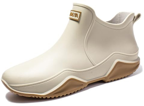 Rojeam Womens Mens Waterproof Ankle Rain Boots, Beige, 8 US