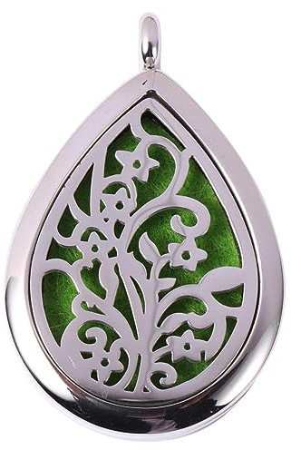 LALAFINA Essential Oil Diffuser Necklace Stainless Steel Teardrop Pendant Hollow-out Raindrop Pattern Aromatherapy Gift Glass Bottle Decorative Chain Random Colour