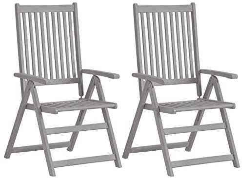 BUKSCYJS StapelstüHle,Hochlehner Gartenstuhl Verstellbare GartenstüHle 2 STK. Grau Massivholz Akaziegeeignet FüR Wohnzimmer, Schlafzimmer, GäRten, Balkone, Terrassen