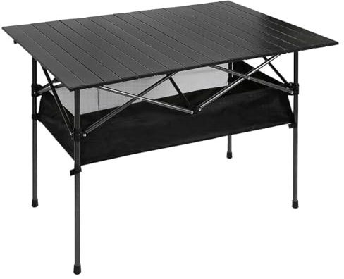 Campingtisch Alu, Klapptisch Garten Outdoor Faltbarer Tragbarer Picknick-Camping-Tisch, Aluminium-Rolltisch Mit Tragetasche, Für Drinnen, Draußen, Strand, Hinterhof, Grill, Party ( Color : /Black , Si