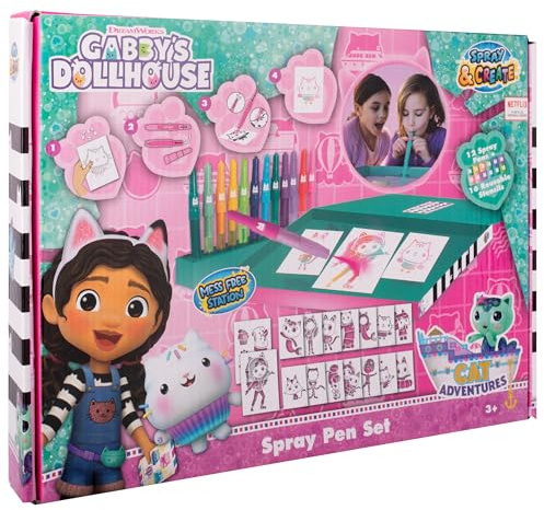 Gabby's Dollhouse – spraystiftset skrivbordsbox – målarpennor för barn – målarset med kritor och målarbilder (GD23368)