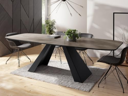 WFL GROUP Esstisch Monte im Modern Stil, Rechteckiger Tisch - Ausziehbar von 160 cm bis 200 cm, Pulverbeschichtete Schwarze Metallbeine - 160 x 80 cm - Chicago Beton Grau