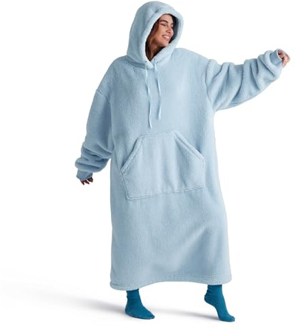 BEDSURE Hoodie Blanket with Sleeves - Cuddly Jumper as Gifts for Women - Portable Blanket to Put On Adult Cuddly Blanket with Sleeves Soft Warm Gifts for Girlfriend Mothers, Light Blue, 129 x 75 cm