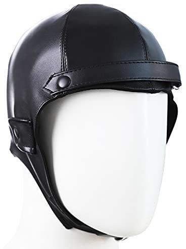 PU Leder Fliegerhut Schwarz Kostüm Zubehör Fliegermütze Pilot Mottoparty Karneval Maske Kopfhaube