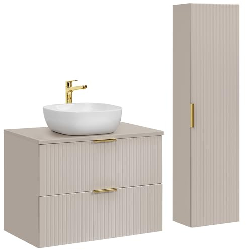 Lomadox Set di mobili da bagno con lavabo da 80 cm, 2 pezzi, in cashmere, con lavabo in ceramica