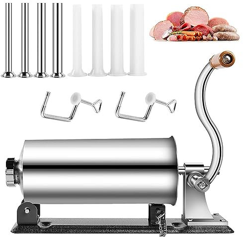 Macchina per Insaccatrice per Salsicce 3L/4L, Riempitrice Manuale Orizzontale per Ripieno di Carne con 8 Tubi di Riempimento, Macchina per Salsiccia in Acciaio Inossidabile Fatta in Casa, per Cucina