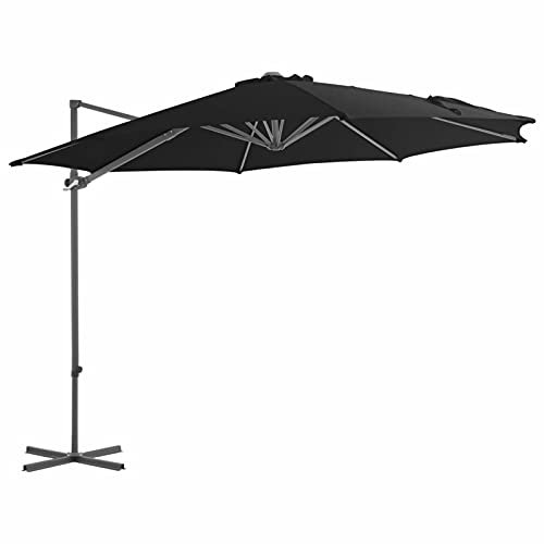 Iiaky Ampelschirm mit Stahlmast Schwarz 300 cm Sonnenschirm Balkon Sonnenschirm Mit StäNder Ampel Sonnenschirm Sonnenschirm Ampelschirm