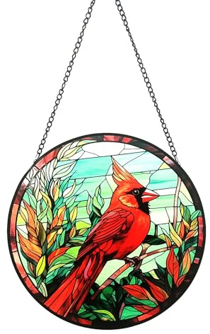 selliner Stained Glass Window Hangings,20cm/7.87inch Stained Glass Suncatcher Birds on A Branch Decor,Stained Glass Panels with Metal Chain, Stained Glass Hangings for Home Decoration, Festival Gifts