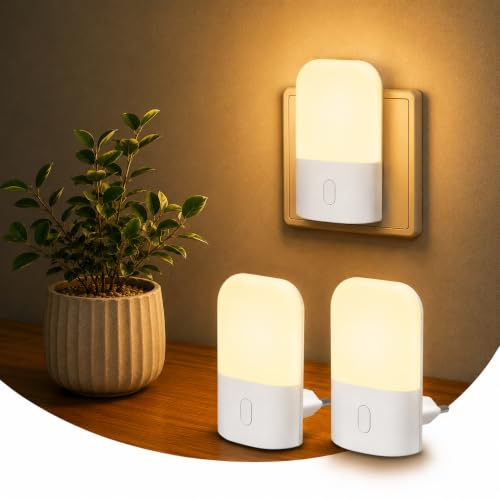 Emeritpro Nachtlicht Steckdose mit Dämmerungssensor, 2 Stück Nachtlicht Kinder 2700K Warmweiß, Einstellbare Helligkeit 30/60/100Lm, Energieeffizient LED Steckdosenlicht, für Flur, Treppe, Schlafzimmer