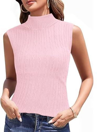 Totatuit Suéter De Punto para Mujer Cuello Alto Sin Mangas Jersey De Color Sólido Suéter Camisa Elegante Jersey Informal Elástico