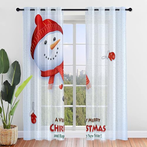 FANSU 2er Set Scheibengardinen 3D Weihnachten Halbtransparent Bistrogardine, Schlaufengardinen Gardinen Küche Türgardine für Wohnzimmer, Schlafzimmer, Hotel (107x160cm,Hut Yeti)