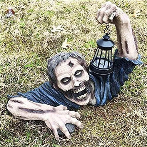 Zombie Garden Lantern Undead Gnome Horror Statue for Outdoor Patio Yard