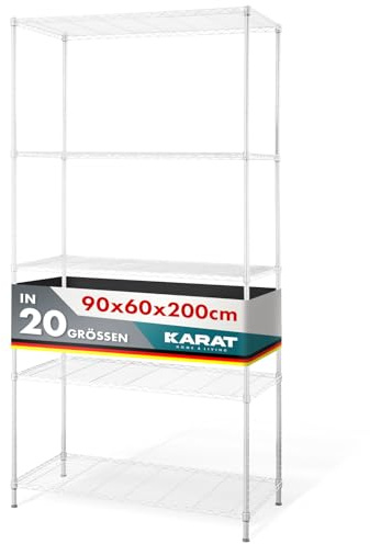 KARAT Metallregal dekoratives & Robustes Lagerregal, Kellerregal für Bad, Küche, Büro, Wohn- und Außenräume (90x60x200-weiß-rocky: ⌀19mm)