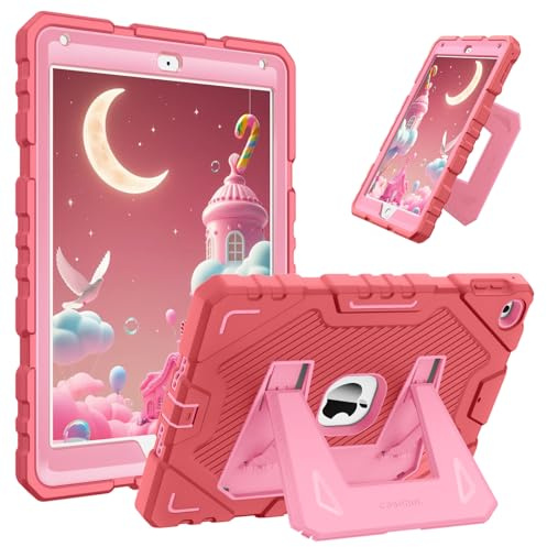 FINTIE Kid-Friendly Case for iPad 6th/5th Generation 9.7, iPad Air 2/Air 1 | Fully-Body Rugged Heavy Duty Shockproof Cover, Built-in Kickstand, Portrait & Landscape Viewing, for Girls & Boys, Pink