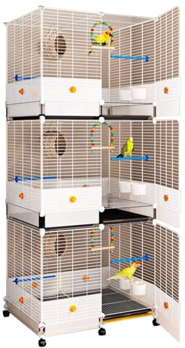 Großer Vogelkäfig für Sittiche, Nymphensittiche, Wellensittiche, Finken, Lovebirds und Kanarienvögel, 3 Ebenen, rollender stehender Haustierkäfig