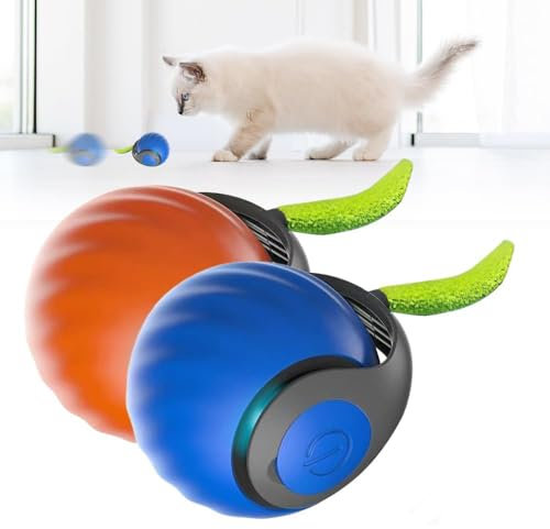 Gahwa Speedy Tail 2.0 New, Interaktives Katzenspielzeug Ball Elektrisch Interaktiver Spielball für Katzen Katzenspielzeug Selbstbeschäftigung Katzenball mit 2 Ersatzschwanz (Blau+Orange)