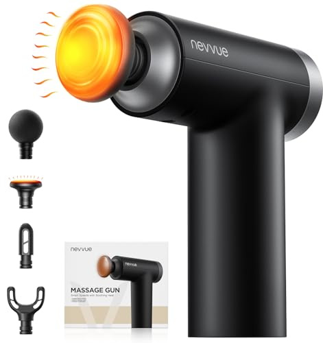 NEVVUE Mini pistola massaggiante con funzione riscaldante, pistola massaggiante tascabile con 9 livelli e 4 accessori, silenzioso massaggiatore muscolare per il rilassamento muscolare, regali Natale
