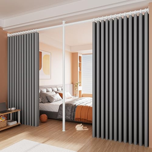 TRAGLO Barras de Cortina sin Taladro Cortinas divisorias de ambientes, térmicas, Opacas, Ajustables, de Piso a Techo, divisores de Pared, separadores de Espacio(Light Gray,Width4.2m~5.2m)