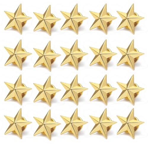 Zasvec Stern Abzeichen Anstecknadel 20 Stück Pentagramm-Abzeichen aus Legierung Anstecknadel mit Sternabzeichen Stern Brosche aus Metall Stern Anstecknadeln für Frauen, Männer, 16mm, Gold