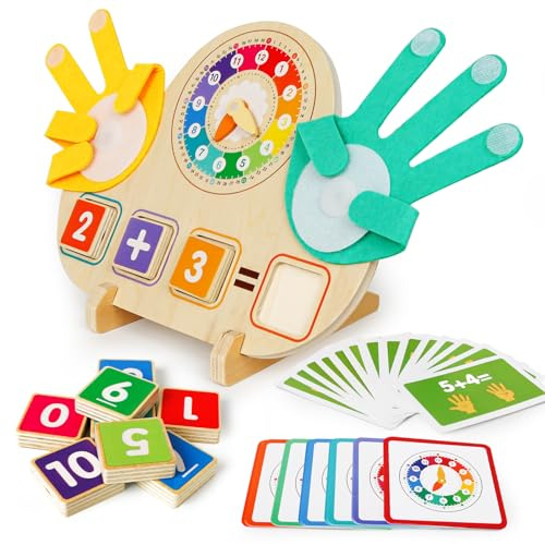 YIQOGAME Montessori Spielzeug ab 3 Jahre Montessori Mathe-Lernspielzeug aus Holz – Zahlen & Rechnen üben, Uhrzeit Lernen, pädagogisches Spielzeug zur frühen Bildung für Kinder