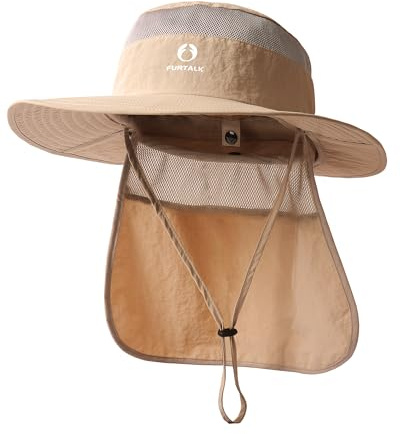 FURTALK Sonnenhut für Damen und Herren mit Nackenschutz UPF 80 atmungsaktiver Outdoor Angler und Wanderhut Khaki