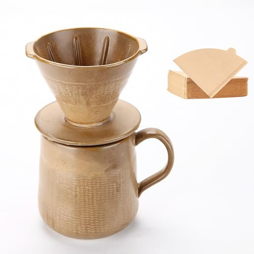 Polydremio Pour Over Kaffeebereiter – 300-ml-Tasse mit Tropfer und 100 kleinen Kegelfiltern, Braun