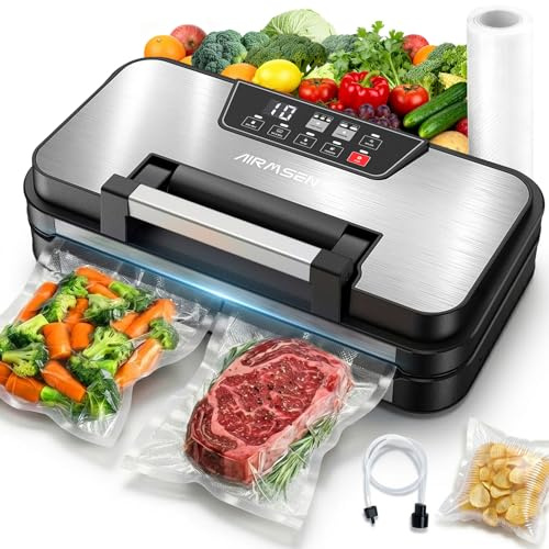 AIRMSEN 95kPa Vacuum Sealer Machine with Inflation Function, Dry/Moist Modes, 30 cm Double Seal, Built-in Cutter, Bag Roll & Removable Drip Tray, Keeps Food Fresh up to 8× Longer