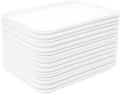 CHFUNE 24 bandejas para servir, bandejas de plástico, rectangulares, para servir, grandes, de plástico apto para alimentos, para cocina, comedor, 36 x 27 x 2 cm (blanco)